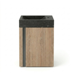 Saniclass Chaci Ensemble lavabo - 40x65cm - 1 porte - 1 trou de robinet - droite - lavabo pierre naturelle foncée - chêne SW1482352