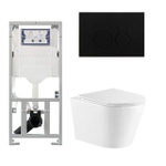 QeramiQ Dely Toiletset - 36.3x51.7cm - diepspoel - rimless - Geberit UP320 inbouwreservoir - met Burda frame - softclose toiletzitting - mat zwarte bedieningsplaat - ronde knoppen - wit glans SW1102476