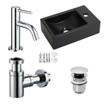 Plieger Houston lave-mains 37x23cm trou de robinet à droite avec robinet eau froide chromé, siphon et vidange Noir mat SW648302