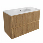 Saniclass Holz Atelier Badkamermeubelset - 100x45x62cm - Vygo keramische wastafel wit - 1 wasbak - 1 kraangat - 2 lades - mat eiken natural (hout) SW1478914
