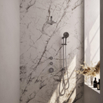 Brauer Douche pluie encastrable brossé - douche principale 20cm - 3 boutons sculptés - bras mural droit - glissière - douchette ronde 3 positions - PVD - inox brossé SW716082