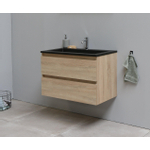 Basic Bella Meuble salle de bains avec lavabo acrylique Noir 80x55x46cm 1 trou de robinet Chêne SW491725