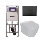 QeramiQ Luma Ensemble WC-douche - réservoir encastré Geberit UP320 - avec châssis Burda - séchoir - douchette féminine - plaque de commande métallique noire mate - boutons ronds - blanc brillant SW1472011