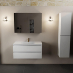Mondiaz Aivy badmeubelset - 100x45x50cm - 1 kraangat - 1 wasbak talc Keramiek - Midden - 2 lades - Met spiegelkast - MDF Talc SW892457