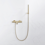 Fortifura Calvi Thermostatische badkraan - met staafhanddouche handdouchehouder en - metalen doucheslang - PVD - geborsteld messing (goud) SW811969