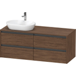 Duravit ketho 2 meuble sous lavabo avec plaque console avec 4 tiroirs pour lavabo à gauche 140x55x56.8cm avec poignées anthracite noyer foncé mate SW771983