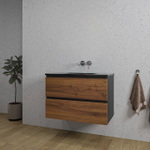 Adema Industrial 2.0 Ensemble de meuble 100x45x55cm vasque en céramique noir sans trou de robinet avec trop-plein bois/noir SW809486
