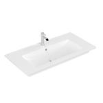 Villeroy & Boch venticello meubelwastafel - met wasbak midden - 1 kraangat doorgestoken - 100x50cm (geschikt - voor 3 kraangaten) - met overloop CeramicPlus - Stone White (mat wit) SW209629