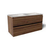 Saniclass Vita Meuble de salle de bain - 120x60x46cm -2 tiroirs - sans poignée - 2 vasques - 2 trous de robinet - trop-plein - céramique - noyer SW1439486