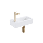 QeramiQ Fuente pack lave-mains – 37,5 x 18,5 x 9 cm – céramique blanc mat – perçage à gauche – robinet doré brossé SW1232753