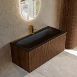 MONDIAZ KURVE Meuble de salle de bains 100cm couleur Walnut avec 1 tiroir. Lavabo BIG MEDIUM centré 1 trou de robinet Urban. SW1138497