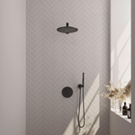 BRAUER Black Carving douche de pluie encastrée thermostatique - 3 voies - ronde - set 74 - pomme de douche 30cm - bras mural droit - douchette barre - flexible de douche - coude de raccordement mural - noir mat SW1159219