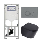 QeramiQ Dely Toiletset - 36.3x51.7cm - diepspoel - rimless - Geberit UP320 inbouwreservoir - softclose toilet zitting - 35mm - bedieningsplaat licht grijs - ronde knoppen - mat zwart SW1235413