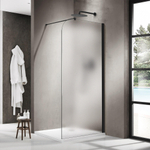 Fortifura Galeria Paroi de douche à l’italienne - 140x200cm - paroi en verre arrondie - droite - verre mat - barre de fixation murale - noir mat SW1426476