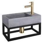 Differnz Force kit lave-mains - 40x22x8cm - Rectangulaire - 1 trou de robinet - Robinet droit mat doré - avec cadre noir - Gris béton SW373159