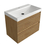 Saniclass Holz Atelier Ensemble de meuble de salle de bains - 80x45x67.5cm - lavabo Wave en céramique - 1 vasque - 1 trou de robinetterie - 2 tiroirs - chêne natural mat (bois) SW1479025