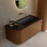 MONDIAZ KURVE 95cm Meuble salle de bain avec module 25 G - couleur Walnut - 1 tiroir - 1 porte - vasque BIG SMALL droite - sans trous de robinet - Urban SW1138434