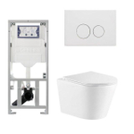 QeramiQ Dely Ensemble WC - 36.3x51.7cm - cuvette profonde - sans bride - réservoir encastré Geberit UP320 - avec cadre Burda - abattant WC softclose - plaque de commande blanche mate - boutons ronds - blanc brillant SW1102474