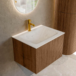 MONDIAZ KURVE-DLUX 60cm Meuble salle de bain - couleur Walnut - 1 tiroir - vasque CLOUD centre - 1 trou de robinet - couleur Opalo SW1137615