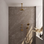 Brauer Gold Edition Regendoucheset inbouw - hoofddouche 20cm - plafondarm - 3 gladde knoppen - handdouche rond 3 standen - PVD - geborsteld goud SW547712