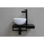 Proline fonteinset compleet met keramieken waskom glans wit links, zwart blad, kraan, sifon en afvoerplug mat zwart SW536625