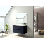 Adema Prime Balance Ensemble de meuble - 100x55x45cm - 1 vasque rectangulaire en céramique Blanc - 1 trou de robinet - 2 tiroirs - avec miroir rectangulaire - Navy Blue SW916225