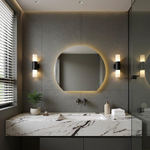Saniclass Aura Miroir de salle de bains - 80x68,3cm - demi-rond - horizontal / vertical - éclairage LED indirect - chauffage de miroir - Infrarouge SW1152327