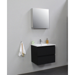 Basic Bella Meuble salle de bains avec lavabo céramique Blanc avec armoire toilette 1 porte gris 60x55x46cm 1 trou de robinet Noir mat SW491894