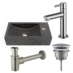 Saniclass Fuente fonteinset - 40x22 - 1 kraangat - rechts - natuursteen - fonteinkraan Geborsteld RVS PVD (RVS) - donker SW1111503