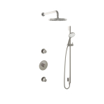 Hotbath get together ibs1 kit de douche thermostatique comprenant 2 vannes d'arrêt avec 3 positions douche à main avec tête ronde de 25cm douche avec tige coulissante de 90cm avec évacuation intégrée nickel brossé SW298890