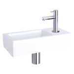 Differnz Ravo Kit lave-main 38.5x18.5x24.5cm avec 1 trou de robinet, robinet droit et siphon et bonde chrome vasque rectangulaire céramique blanc SW547777