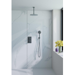 Fortifura Calvi Inbouw Regendoucheset - thermostatisch - plafondarm - 25cm - hoofddouche - ronde handdouche - gladde doucheslang - PVD - geborsteld gunmetal (antraciet) SW1233133