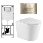 QeramiQ Dely Pack WC - 36,3x51,7cm - à fond creux - sans bride - réservoir encastré Geberit UP320 - abattant WC softclose 35 mm - plaque de déclenchement en laiton brossé - boutons rectangulaires - blanc mat SW1235378