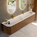 MONDIAZ KURVE 200cm Meuble salle de bain avec module 25 G et D - couleur Walnut - 2 tiroirs - 2 portes - vasque BIG SMALL double - 2 trous de robinet - Talc SW1138372