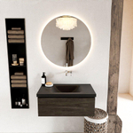 Mondiaz BUKLA Ensemble de meuble - 80x45x34cm - 0 trous de robinet - lavabo centré - solid surface - Urban - sans poignée - 1 tiroir - Mélamine - Marron foncé SW704918