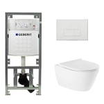 QeramiQ Salina Toiletset - rimless - Geberit inbouwreservoir - diepspoel wandcloset - softclose - quickrelease - bedieningspaneel - met rechthoekige knoppen - wit glans SW791646