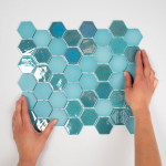The Mosaic Factory Valencia mozaïektegel - 27.6x32.9cm - wandtegel - Zeshoek/Hexagon - Gerecycled glas Turquoise mat/glans SW382569