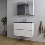 Saniclass Chaci Meuble de salle de bain - 80x46x55cm - lavabo en céramique noir - 1 vasque - 1 trou de robinet - 2 tiroirs - armoire miroir - blanc mat SW856562