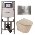 QeramiQ Dely Toiletset - 36.3x51.7cm - diepspoel - rimless - Geberit UP320 inbouwreservoir - softclose toilet zitting - steel bedieningsplaat - ronde knoppen - mat beige SW1242423