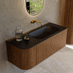 MONDIAZ KURVE 115cm Meuble salle de bain avec module 25 G - couleur Walnut - 1 tiroir - 1 porte - vasque BIG SMALL droite - sans trous de robinet - Urban SW1138467