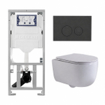 QeramiQ Dely Swirl Toiletset - 36.3x51.7cm - Geberit UP320 inbouwreservoir - met Burda frame - slim zitting - bedieningsplaat mat antraciet - ronde knoppen - mat wit SW1164772