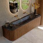 MONDIAZ KURVE-DLUX 170cm Meuble salle de bain avec module 25 G et D - couleur Walnut - 1 tiroir - 2 portes - vasque BIG LARGE centre - sans trou de robinet - couleur Lava SW1137269