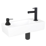 Differnz sapon ensemble de lave-mains droit 42,5x18,5x9 cm distributeur de savon intédegrés céramique blanc avec robinet siphon et tapis de déchets noir SW717340
