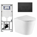 QeramiQ Dely Toiletset - 36.3x51.7cm - diepspoel - rimless - Geberit UP320 inbouwreservoir - met Burda frame - softclose toiletzitting - mat zwarte bedieningsplaat - rechtehoekige knoppen - mat wit SW804606