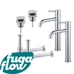 FugaFlow Eccelente Sobrado Kit robinet lavabo - pour double vasque - robinet rehaussé - bonde clic clac - siphon design - Chrome brillant SW1124248