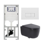 QeramiQ Dely Swirl Ensemble WC - 36.3x51.7cm - Réservoir encastré Geberit UP320 - Abattant de 35mm d'épaisseur - Plaque de commande en métal blanc mat - Boutons rectangulaires - Noir mat SW1138607