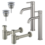 Fortifura Calvi Kit robinet lavabo - pour double vasque - robinet rehaussé - bonde non-obturable - siphon design bas - Inox brossé PVD SW891997