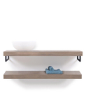 Looox Wood collection Duo étagères murales 120x46cm - 2 pièces - Avec porte-serviettes noir mat - chêne massif gris ancien SW73134