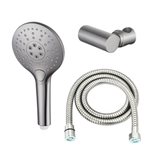 Fortifura Calvi Handdoucheset - diameter 12cm - rond - 3 straalsoorten - met houder - met anti twist - slang - 150cm - PVD - geborsteld RVS SW1159481