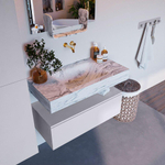 Mondiaz ALAN-DLUX Ensemble de meuble - 90cm - meuble Cale mat - 1 tiroir - Lavabo Cloud Glace suspendu - vasque Centre - 0 trous de robinet SW806124